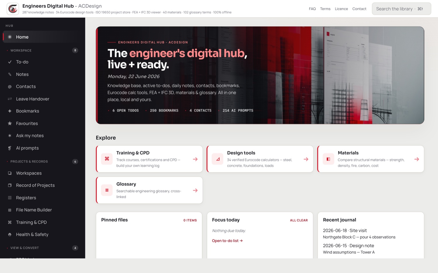 The Engineers Digital Hub dashboard